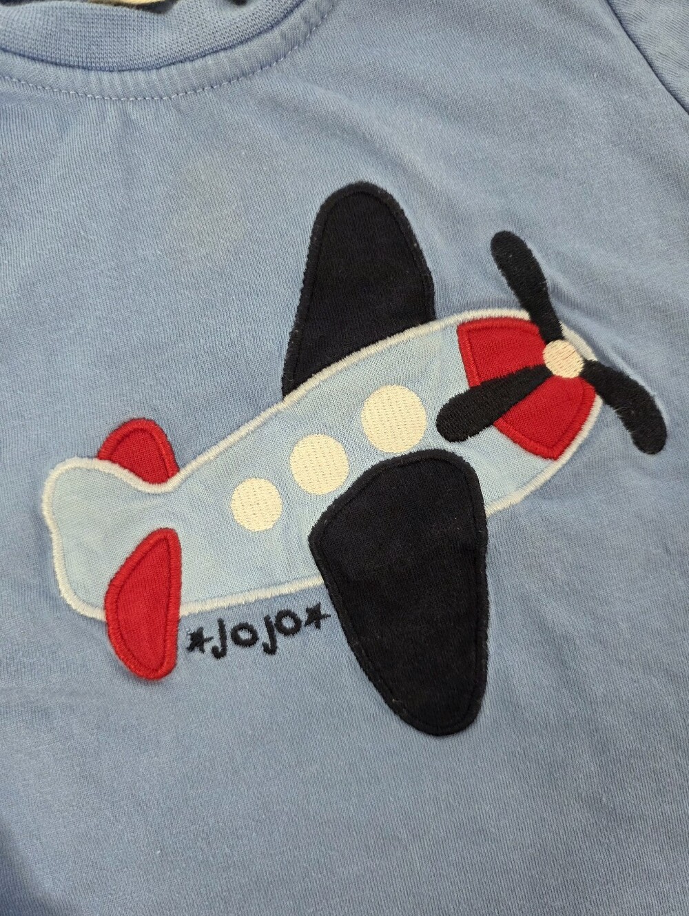 JoJo Maman Bébé Airplane Applique Long Sleeve Shirt Blue 6-12M Cotton European - Picture 4 of 9